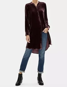 Eileen Fisher Velvet Mandarin Collar Long Shirt Dress Button Front SZ: PS/PP - Picture 1 of 6
