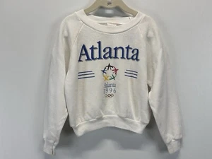 Vtg Atlanta 1996 Olympics Pullover Sweatshirt Sz 7 White Crew Neck Kids Youth - Picture 1 of 10