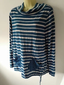 (16) Mantaray Jersey Top. Indigo Striped. Drawstring Waist. Pockets. Logo - Picture 1 of 4