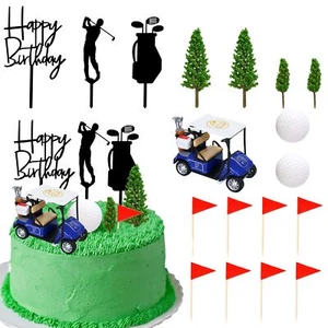 22 Pezzi Decorazioni Torte Golf Carrello da Golf Cake Toppers Testa per La Torta Verde... - Foto 1 di 7