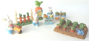 Easter Bunny Garden Figurine Lot Of 8 Rabbits Carrots Gardening 2-3 Inch - Picture 1 of 10