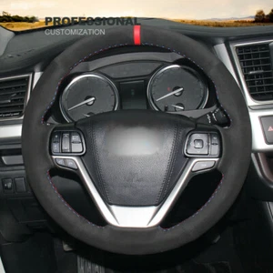 DIY Custom Hand Stitch Black Suede Steering Wheel Cover For Toyota Highlander - Picture 1 of 7