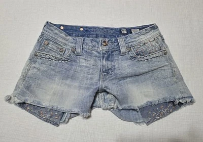 Pantalones Cortos Miss Me Signature Azul Jean Denim Corte Para Mujer 27 Envejecidos Foto 1 de 4