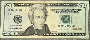 2009 20 dollar bill star note JF07309863* Tough Acquirement!  Nice Bill!!!! - Picture 1 of 2