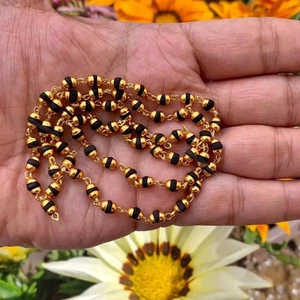White Tulsi Beads Mala in Designer Caps (63 beads, 3mm each, Lab Certified - Picture 1 of 3