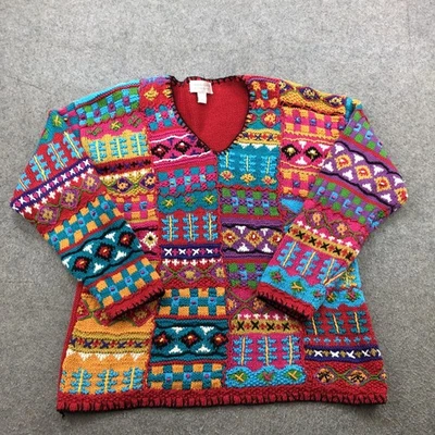 Suéter Esquinero Informal DE COLECCIÓN Para Mujer Mediano Multicolor Cuello en V Tejido Pullover Años 90 Foto 1 de 4