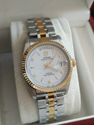 Reloj automático para hombre Tudor Prince fecha día 5 diamantes esfera blanca 76213 36 mm Foto 1 de 4