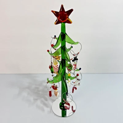 Encanto de vino de vidrio artístico árbol con 12 dijes de vino de Navidad y caja - Juego completo Foto 1 de 4