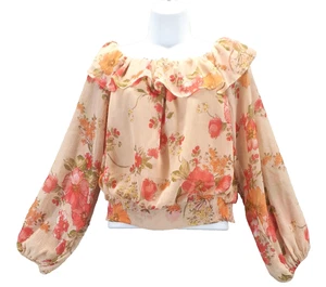 Lumiere Floral Off The Shoulder Ruffle Gypsy Top Size Large Boho Sheer Sleeves - Picture 1 of 8