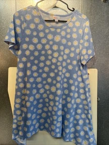 Lularoe Bluse Größe L Kurzarm High Low Sonne Blumen Farbe Blau - Bild 1 von 20