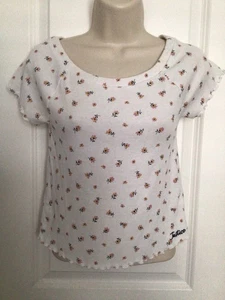 JUSTICE-(14/16)-Girl’s Casual Top-Rib-White- Pink/Yellow Floral-Ruffle Edges - Picture 1 of 16