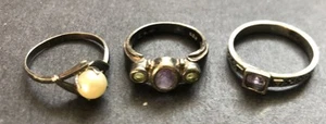 STERLING SILVER 925 Lot Ring M31 Sz 7 8 9 Pearl Amethyst Marcasite Bali Modest - Picture 1 of 10