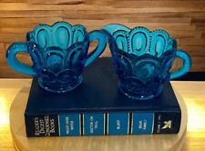 Vtg Colonial Blue Glass LE Smith Moon & Stars Creamer & Open Sugar Bowl