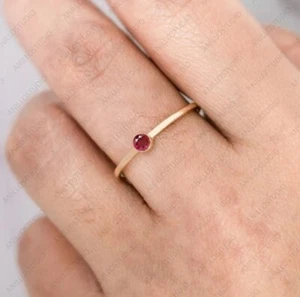2.5mm Natural Ruby Solitaire Gemstone Stackable Ring in Solid 14k Yellow Gold - Picture 1 of 6