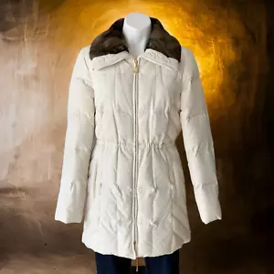 Ellen Tracy Women's Faux Fur Collar Down Puffer Coat Cream Medium - Picture 1 of 11