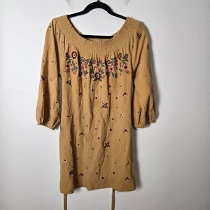 UMGEE Size S Embroidered Floral Smocked Off The Should Long Sleeve Mini Dress - Picture 1 of 10