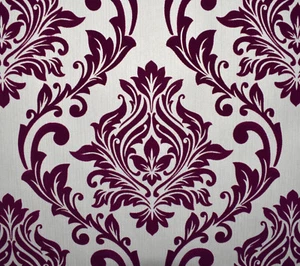 Exclusivo papel tapiz de terciopelo toscano rebaño púrpura/beige marrón damasco (J802) - Imagen 1 de 9
