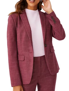 NEW ANN TAYLOR PLUM ROSE THE NOTCHED ONE BUTTON CROSS WEAVE BLAZER JACKET SZ 00 - Picture 1 of 6