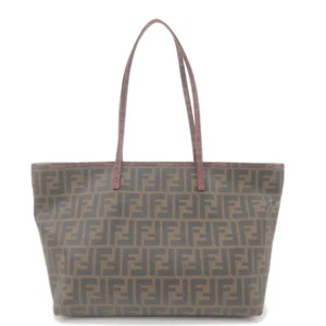 Auth FENDI Zucca Logo Print Tote Bag Khaki Pink PVC 8BH198 Used - Picture 1 of 24