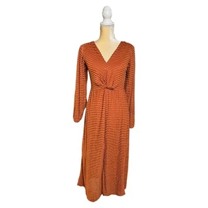 ASOS Burnout Stripe Midi Dress Size 2 Rust Orange Long Sleeve - Picture 1 of 8