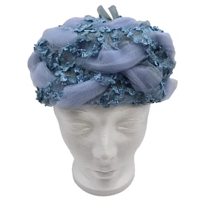 Vintage Hat Floral Flowers Blue Tulle Halloween Costume Fancy Read - Bild 1 von 11