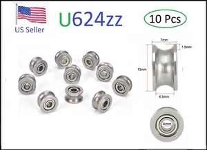 10Pcs 4x13x6mm U624ZZ High Carbon Steel Deep U Groove Pulley Rail Wheel Ball - Picture 1 of 8