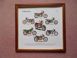 KAWASAKI MOTOR CYCLING PRINT FRAMED - Picture 1 of 2