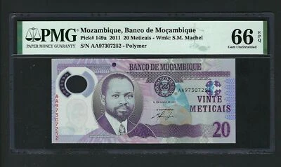 Mozambique 20 Meticais 16-6-2011 P149a Uncirculated Graded 66 - Image 1 of 2