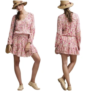 Poupette St Barths Ilona mini abito manica lunga S small M floreale rosa verde - Foto 1 di 7