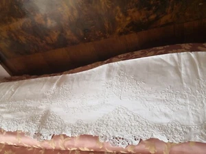 Lenzuolo Stupendo antico matrimoniale Puro Lino con Ricamo A Mano E Burano - Foto 1 di 6