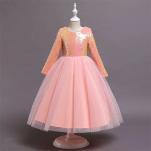 Girls Kids Long Dress Sequins Pageant Birthday Christmas Gown Bridesmaid Dress - Picture 1 of 59