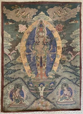 Pinturas originales Thangkas tibetanas de antigüedades artísticas de Tara verde y Avalokitesvara Foto 1 de 4