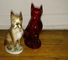 Lot Of 2 Porcelain Zsolnay Iridescent Red And Light Color Boxer Dog