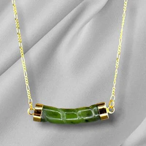Jade Stab Gold Kette - 925 Sterling Vergoldete Kristall Grüner Edelstein Orienta - Bild 1 von 10