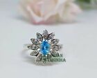 Natural Pave Diamond Natural Blue Topaz Ring 925 Sterling Silver Diamond Ring