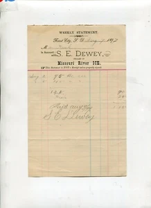 De colección Billhead SE DEWEY MISSOURI RIVER ICE 1897 Forest City SD - Imagen 1 de 1