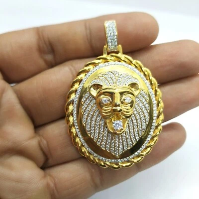 1.50 Ct Round Cubic Zirconia Medallion Lion Head Pendant 14k Yellow Gold Plated - Image 1 of 4