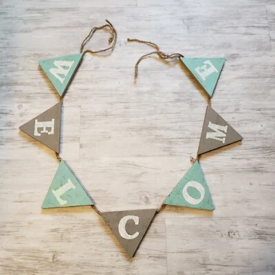 Guirnalda de baby shower banner 43" madera yute corbata decoración letras brillantes Foto 1 de 4