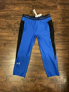 Under Armour Youth Heat Gear, Fitted Crop Leggings, Lg, Blue and Black - Picture 1 of 5