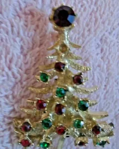 Multicolored Rhinestone Christmas Tree Pin - Picture 1 of 3