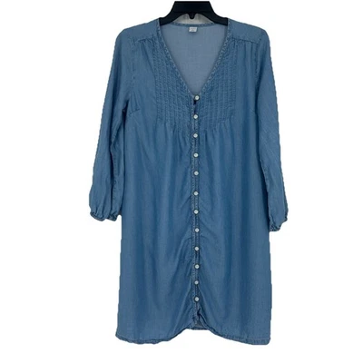 Old Navy Chambray Shirt Dress Button Front Pintuck Pleat Long Sleeve Size S - Image 1 of 4