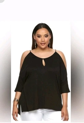 Camisa Jlo Jennifer Lopez Negra Hombro Frío, Correas de Cadena Tono Dorado, Talla XL Foto 1 de 4