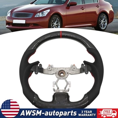 Real Carbon Fiber Steering Wheel For 07 08 09 10 - 15Infiniti G37 EX35 EX37 Foto 1 de 4