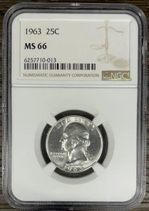 1963 Washington Silver Quarter NGC MS-66 25c Coin 90% Silver Quarter - Picture 1 of 2