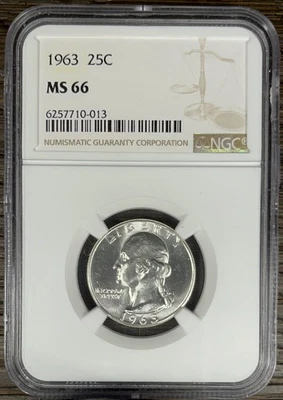 1963 Washington Silver Quarter NGC MS-66 25c Coin 90% Silver Quarter - Image 1 of 2