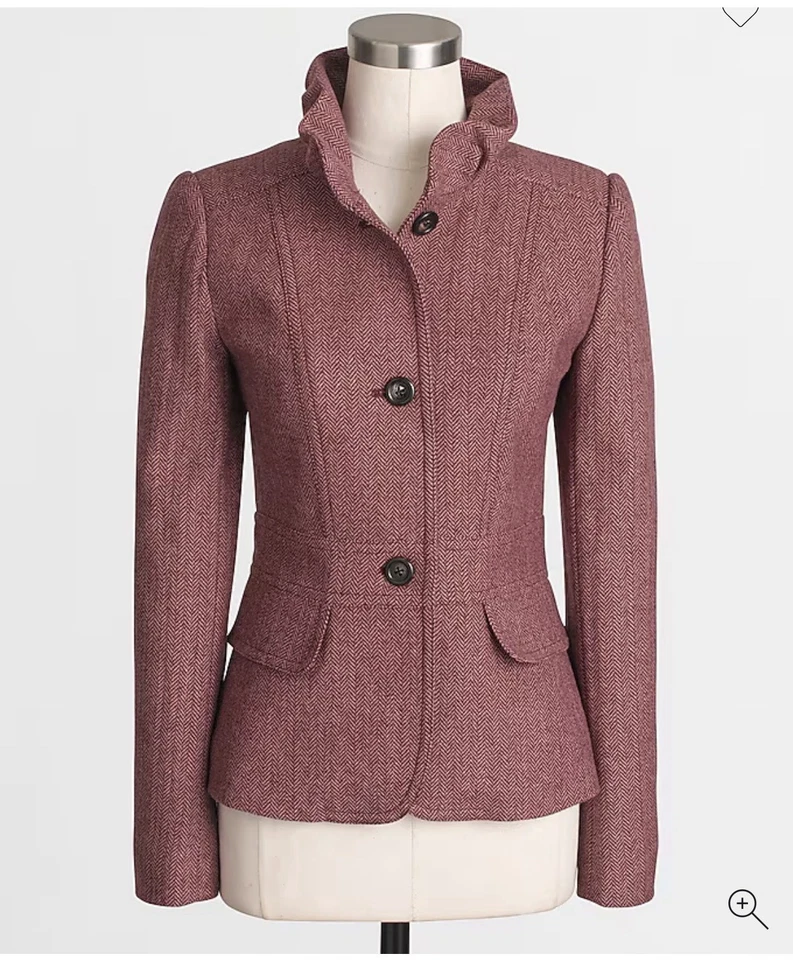J. Blazer de tweed a medida Crew talla 4 mezcla de lana borgoña cuarzo espiga Foto 1 de 4