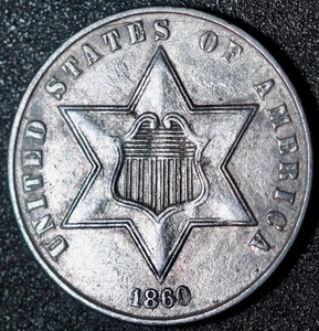 1860 THREE 3 CENT SILVER TRIME - Picture 1 of 2