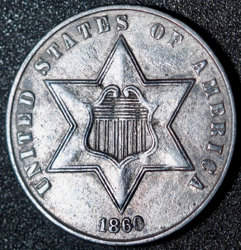 1860 THREE 3 CENT SILVER TRIME - Image 1 of 2