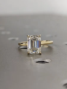 3 Carat Emerald Cut Lab Grown Diamond Ring / Emerald Lab Diamond Solitaire Ring - Picture 1 of 7