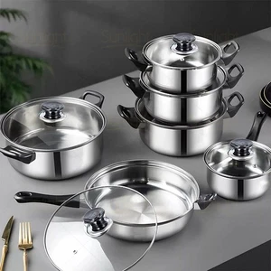Edelstahl Kochtopf Set 12tlg Töpfe Set inkl. Deckel, Gas Induktion Kochtöpfe Set - Bild 1 von 16